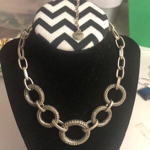Bold Silver Chain-Link Necklace with Textured Oval Links